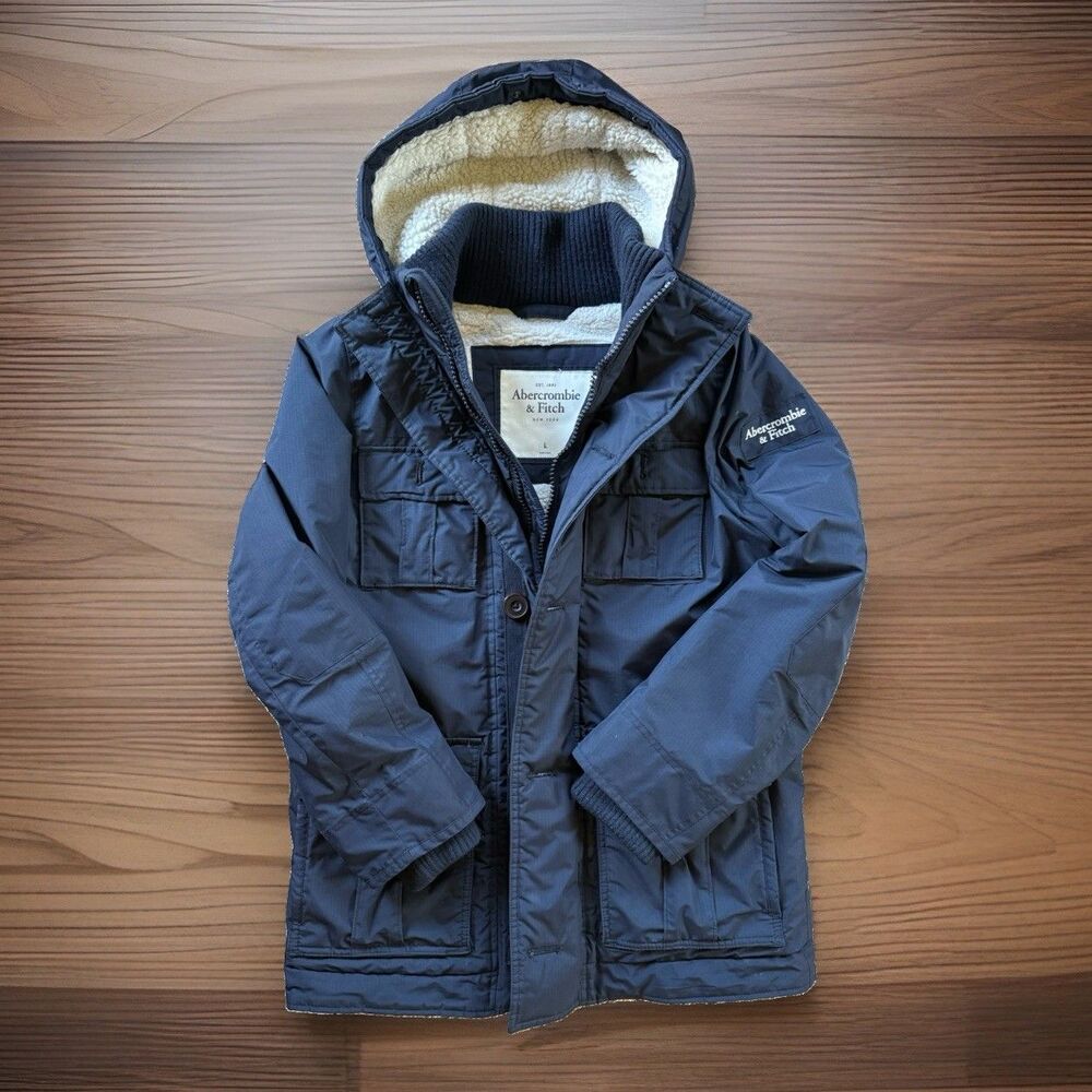 Rare Y2K Abercrombie Fitch Ripstop Military Utility Sherpa Lined Jacket  Navy L